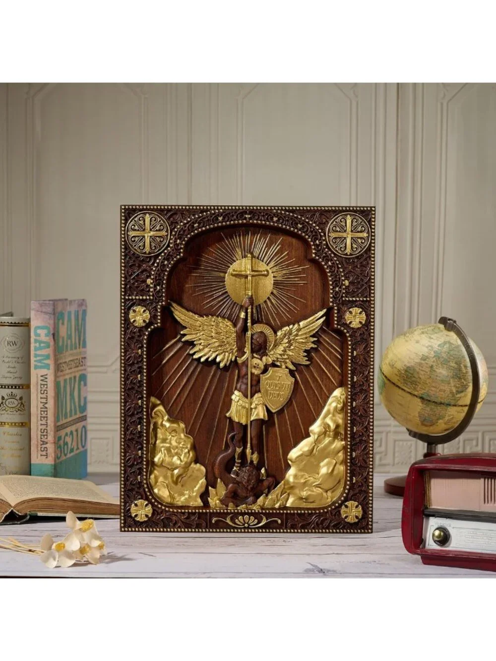 10-Inch Wooden Archangel Michael Wall Decor - Spiritual Home Accent Statue